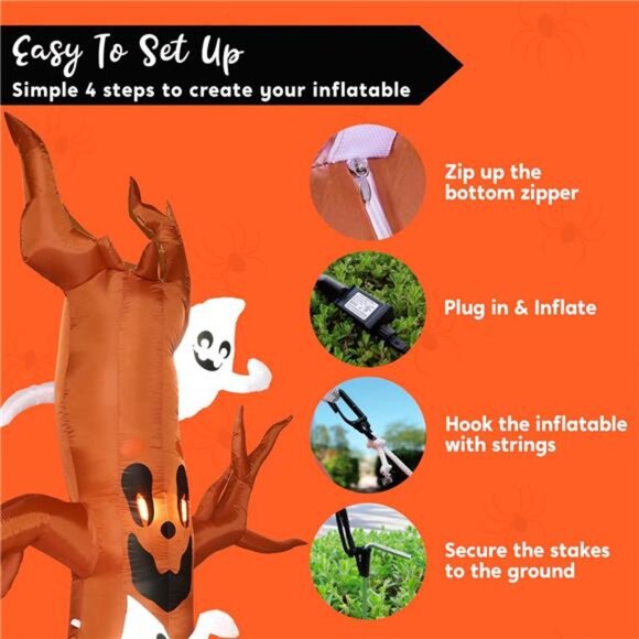 Joiedomi 8‎ FT Halloween Inflatable Scary Tree with Ghost Decorations, Pumpkin - Picture 7 of 8